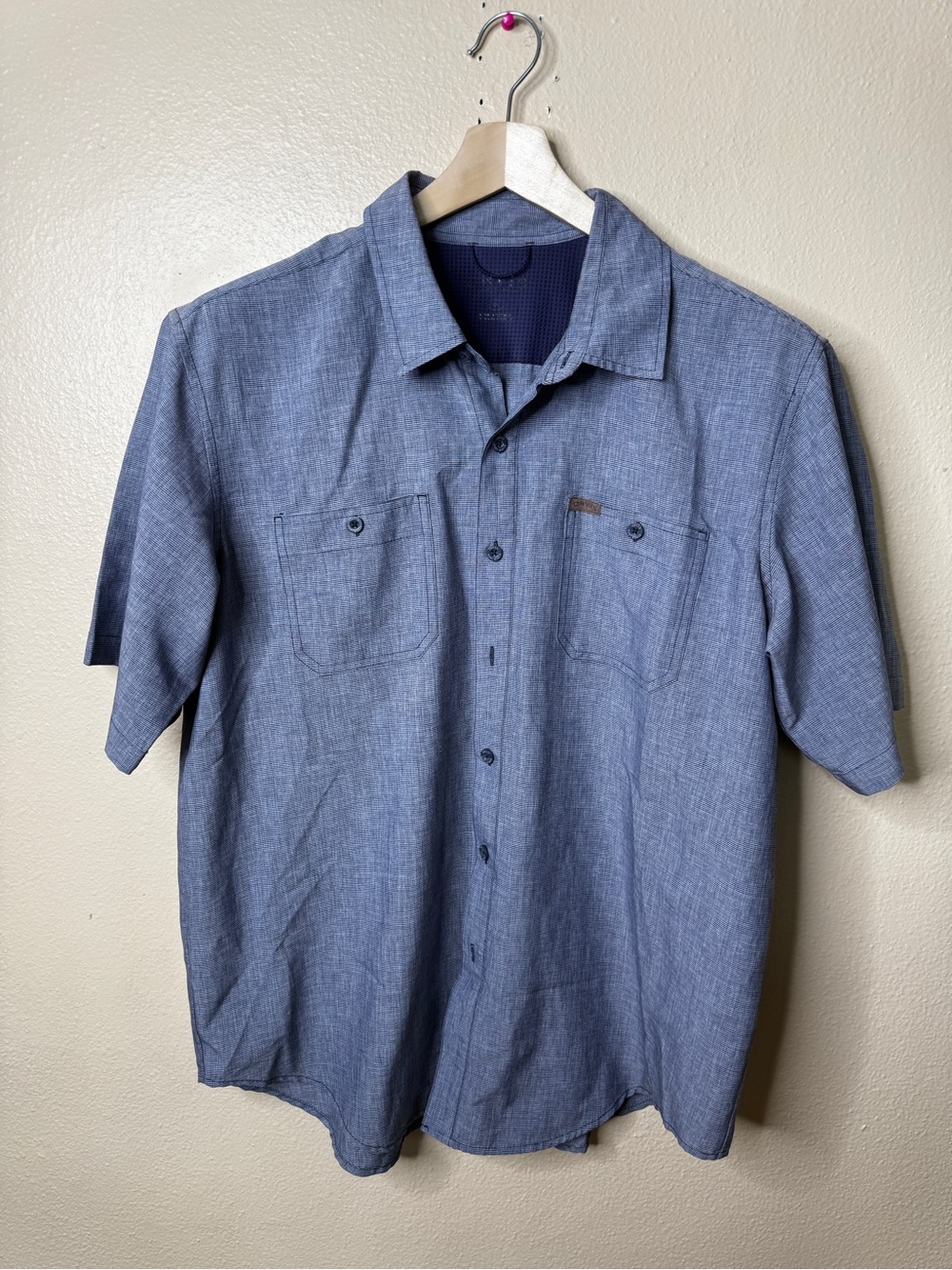 Orvis Men’s XL Blue Microstripe Short Sleeve Button Down Shirt Two Chest Pockets